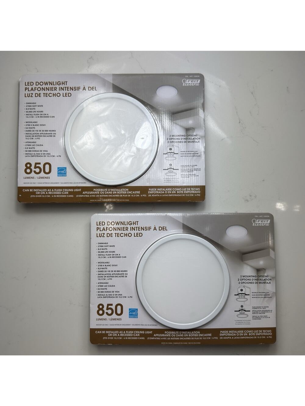 Lot 2 Feit Electric LED Downlight Flush Mount Ceiling Light 850 Lumens Dimmable
